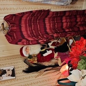 Terra & Sky Womens Peasant LS Maxi Dress Sz 4x NWOT Washy Stripe Tuscan Rose